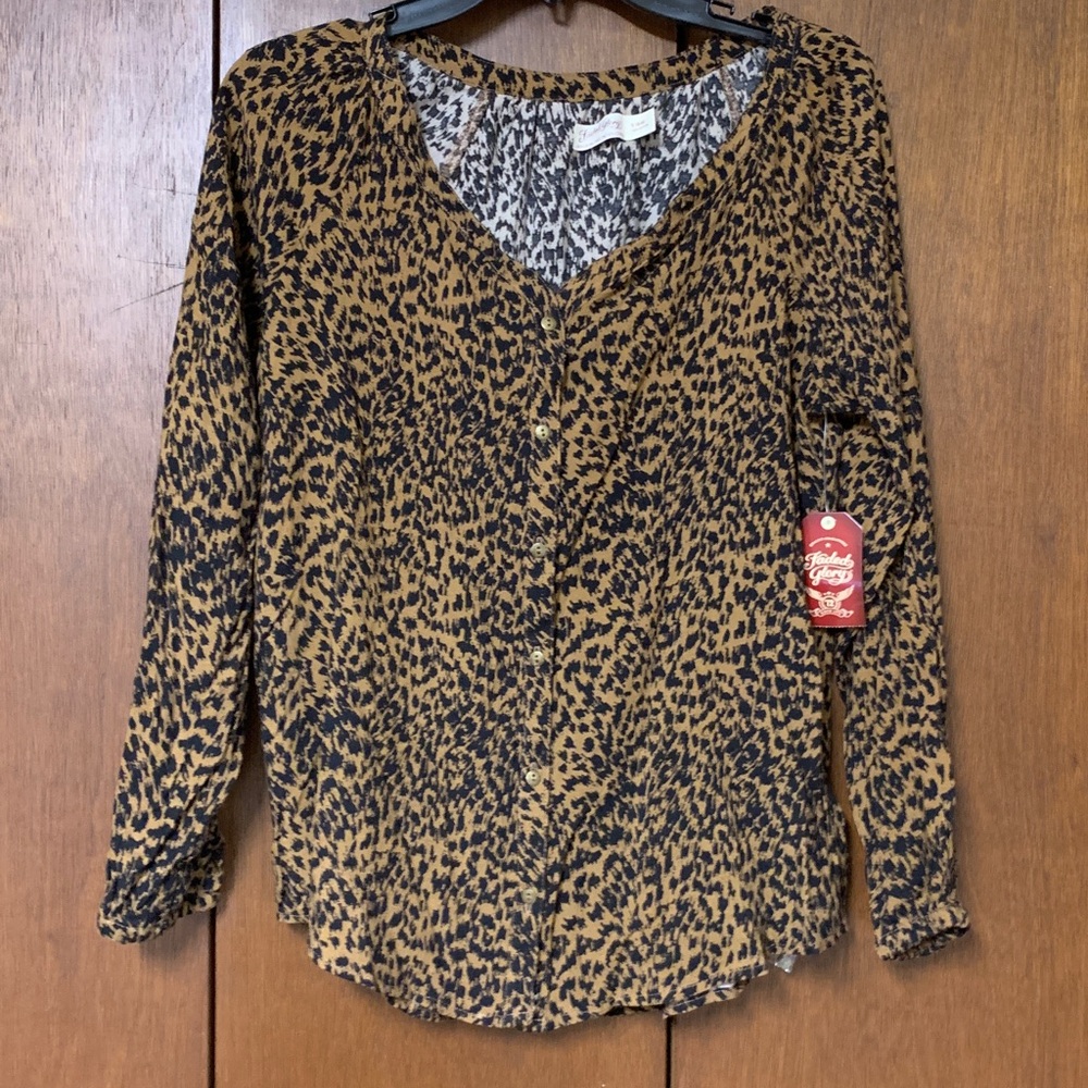 Faded Glory Black and Tan Patterned Blouse